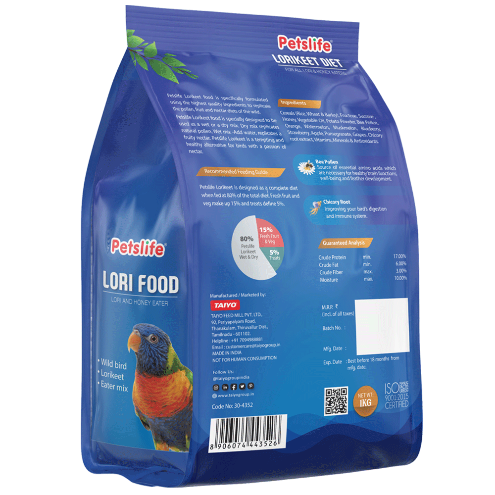 Petslife Bird Food Lorikeet Diet Back